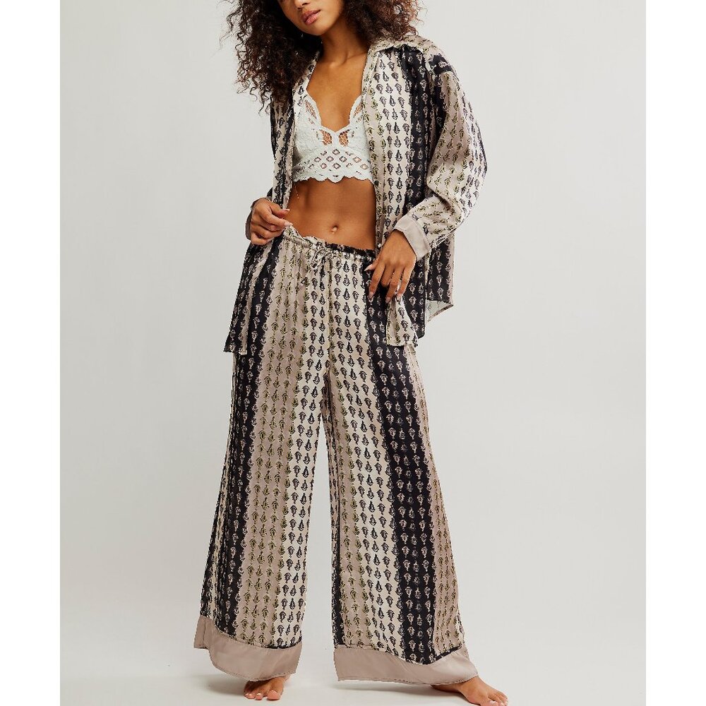 Free People Black and Cream Pajama Set